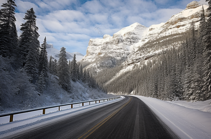 冬季雪山旁已清扫的道路,高清,摄影图,摄影图片,图片大全,摄影图免费下载